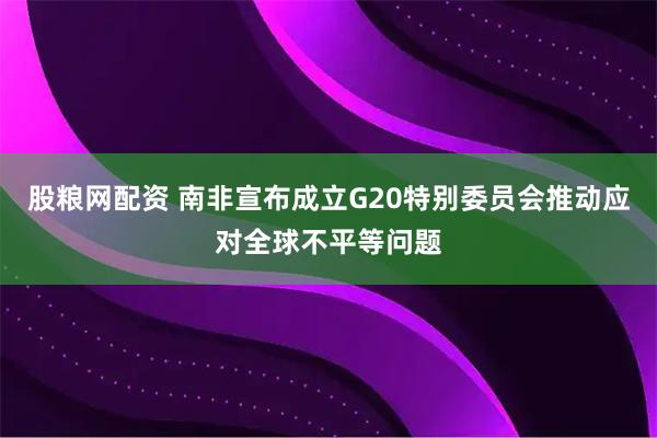 股粮网配资 南非宣布成立G20特别委员会推动应对全球不平等问题